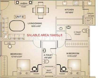 GK Jewel City (2BHK+2T (1,040 sq ft) 1040 sq ft)