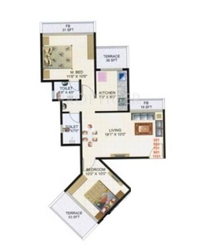 Siddhi Orochid (2BHK+2T (1,020 sq ft) 1020 sq ft)