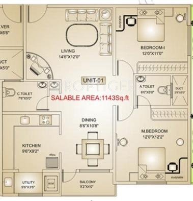 GK Jewel City (2BHK+2T (1,143 sq ft) 1143 sq ft)