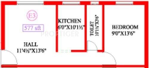 Antony Coral Sands (1BHK+1T (577 sq ft) 577 sq ft)