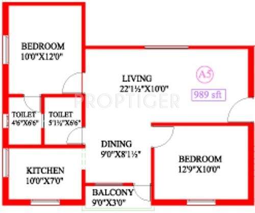 Antony Coral Sands (2BHK+2T (989 sq ft) 989 sq ft)