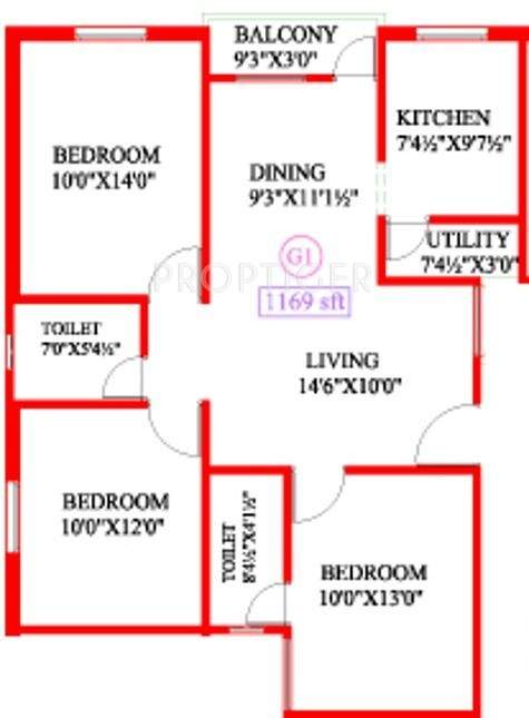 Antony Coral Sands (3BHK+2T (1,169 sq ft) 1169 sq ft)