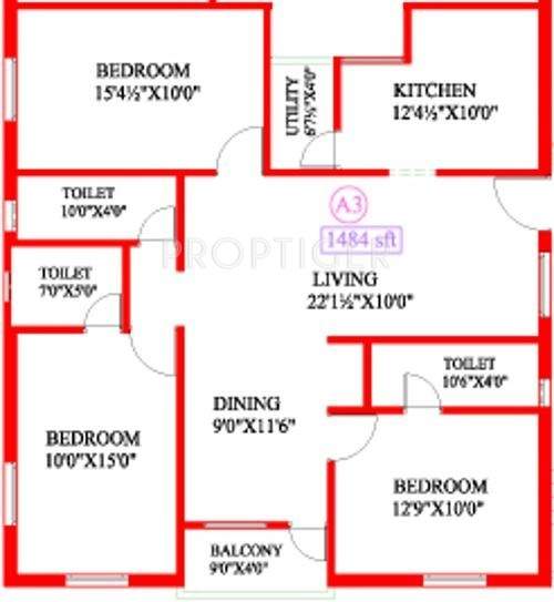Antony Coral Sands (3BHK+3T (1,484 sq ft) 1484 sq ft)