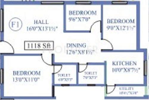 Antony Park Wood 1 (3BHK+2T (1,118 sq ft) 1118 sq ft)