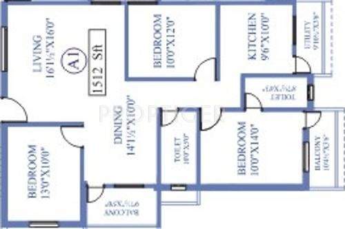 Antony Park Wood 1 (3BHK+2T (1,512 sq ft) 1512 sq ft)