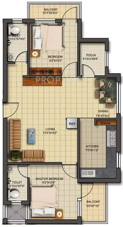 Athreya Sahishnu (2BHK+2T (1,002 sq ft) Pooja Room 1002 sq ft)
