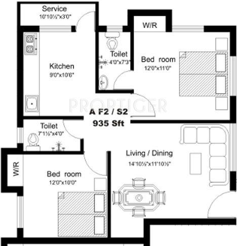 Majestic Swastik (2BHK+2T (935 sq ft) 935 sq ft)
