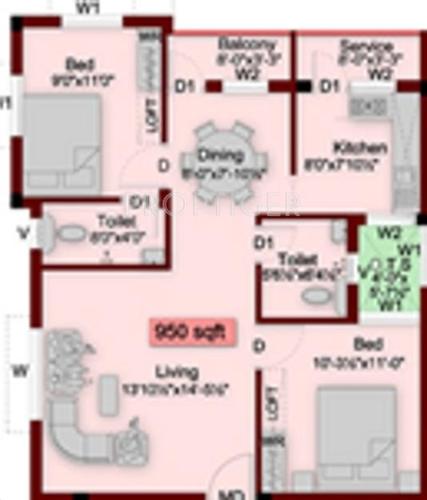 Rajni Kumaaran Villaa (2BHK+2T (950 sq ft) 950 sq ft)