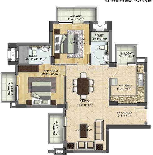 BPTP Park Grandeura (2BHK+2T (1,325 sq ft) 1325 sq ft)
