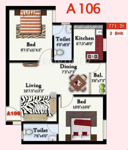 Acacia Shambhavi (2BHK+2T (771 sq ft) 771 sq ft)