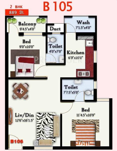 Acacia Shambhavi (2BHK+2T (889 sq ft) 889 sq ft)
