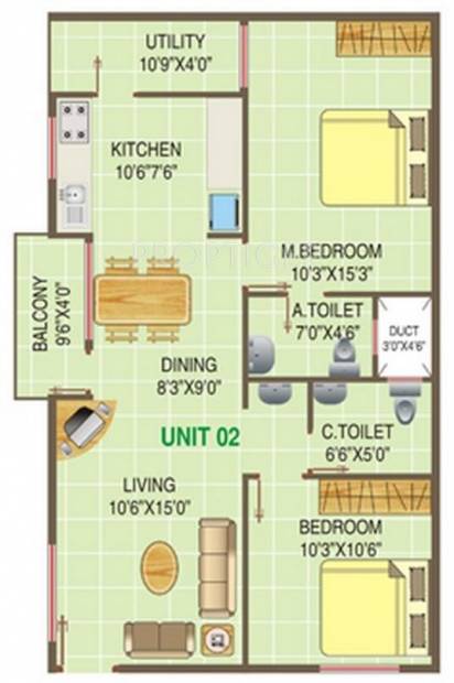 Chattels Murari Orchids (2BHK+2T (1,310 sq ft) 1310 sq ft)