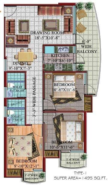 Shriram Shri Ram Heights (3BHK+2T (1,495 sq ft) 1495 sq ft)