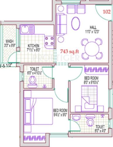 Subiksha Milestone (2BHK+2T (745 sq ft) 745 sq ft)