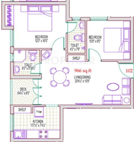Subiksha Milestone (2BHK+2T (966 sq ft) 966 sq ft)