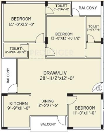 Vineyard Excellent (3BHK+3T (1,900 sq ft) 1900 sq ft)