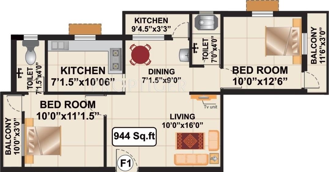 RB Bagyalakshmi (2BHK+2T (944 sq ft) 944 sq ft)