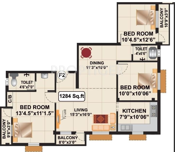 RB Bagyalakshmi (3BHK+2T (1,284 sq ft) 1284 sq ft)