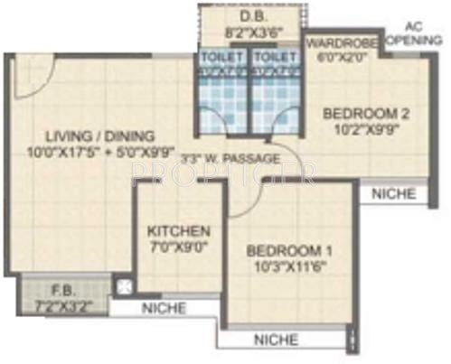 Laxmi Avenue D Global City (2BHK+2T (940 sq ft) 940 sq ft)