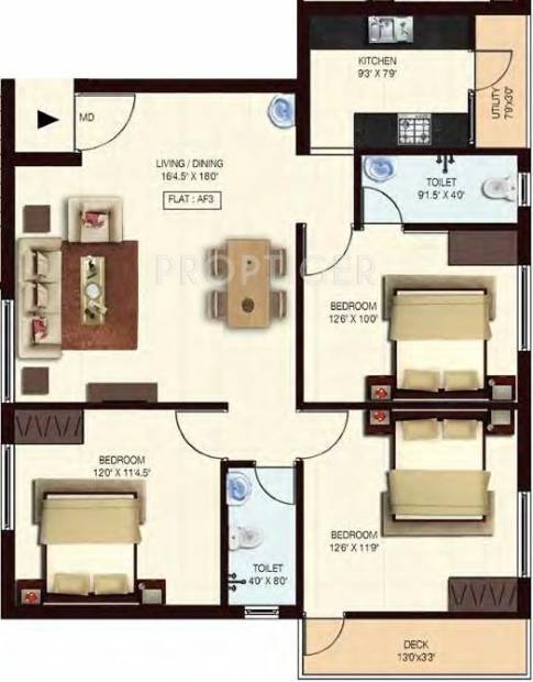 Colorhomes Florencia (3BHK+2T (1,294 sq ft) 1294 sq ft)