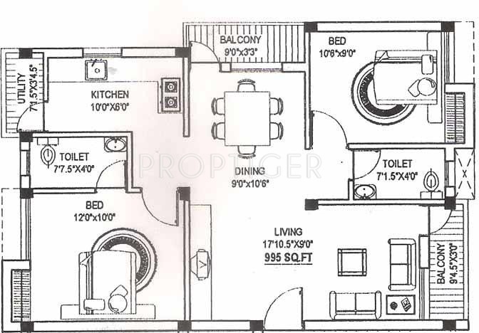 Aswin Aswin Highlight (2BHK+2T (995 sq ft) 995 sq ft)