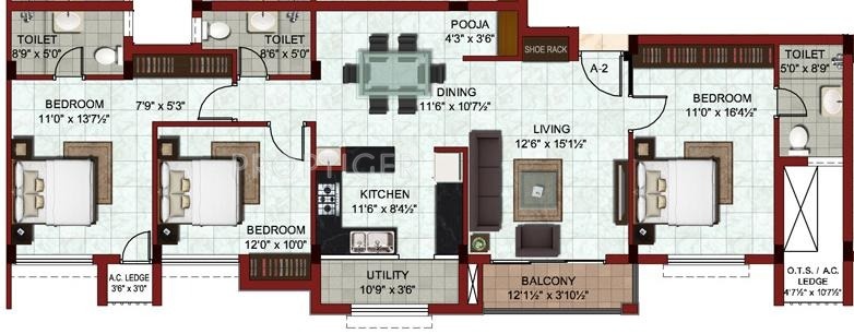 Bhaggyam Aura Mills (3BHK+3T (1,527 sq ft)   Pooja Room 1527 sq ft)