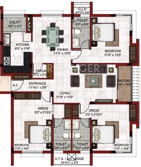 Bhaggyam Aura Mills (3BHK+3T (1,678 sq ft)   Pooja Room 1678 sq ft)