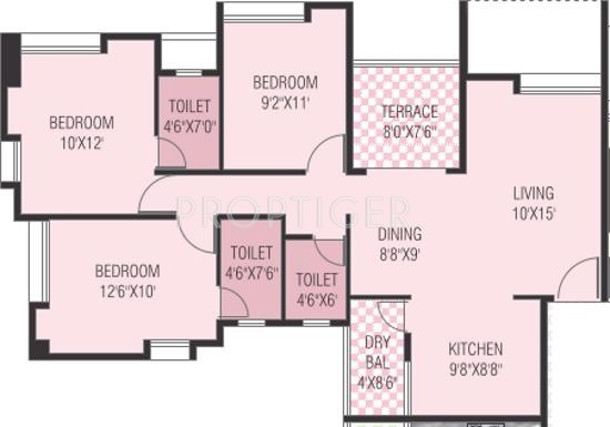 Nirman Brookefield Willows (3BHK+3T (1,262 sq ft) 1262 sq ft)