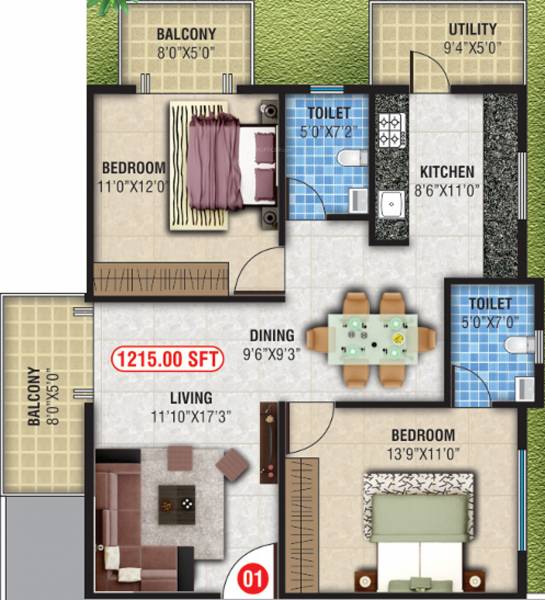 Magna Nest (2BHK+2T (1,215 sq ft) 1215 sq ft)