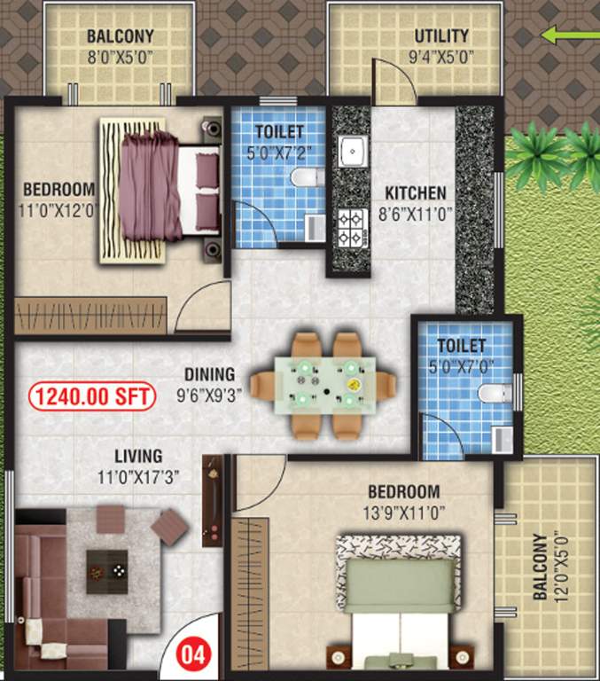 Magna Nest (2BHK+2T (1,240 sq ft) 1240 sq ft)