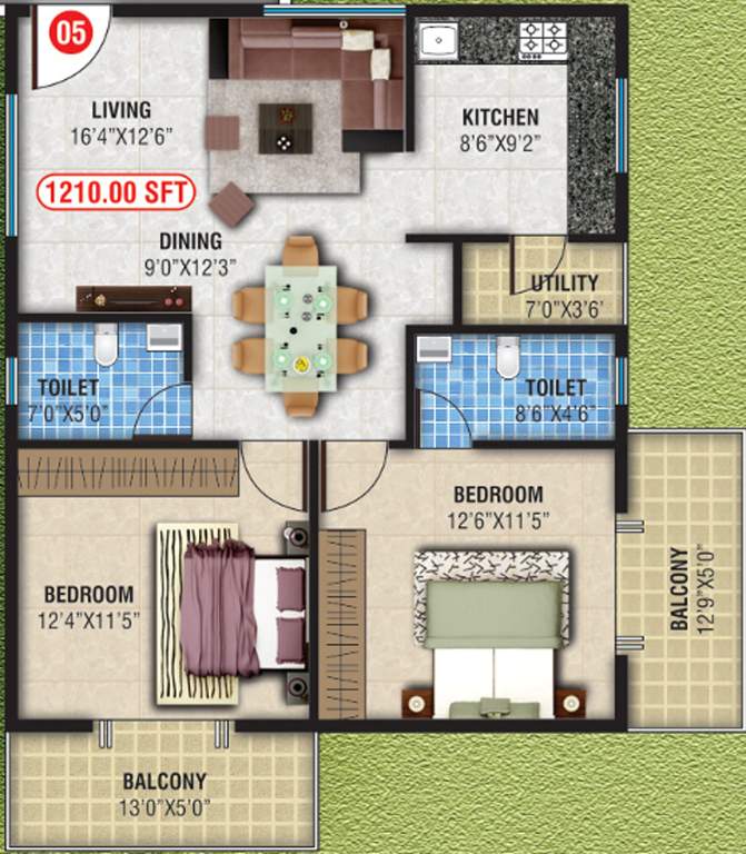 Magna Nest (2BHK+2T (1,210 sq ft) 1210 sq ft)