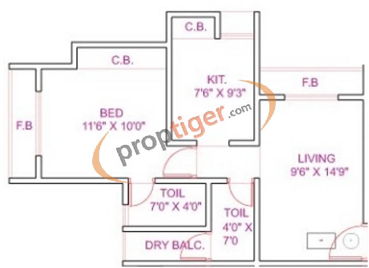 Jaydeep Prathmesh Towers Floor Plan (1BHK+1T)