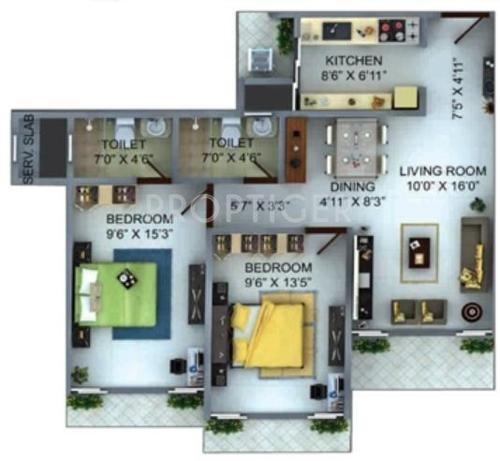 Bharat Belmonte (2BHK+2T (1,150 sq ft) 1150 sq ft)