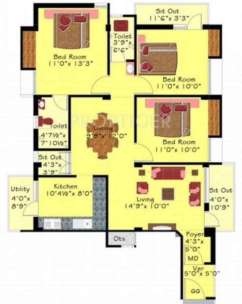 Arrummula Sree Thangam Enclave (3BHK+2T (1,404 sq ft) 1404 sq ft)