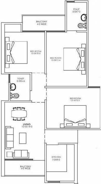KBNOWS KBNOWS Apartments (3BHK+2T (1,050 sq ft) 1050 sq ft)