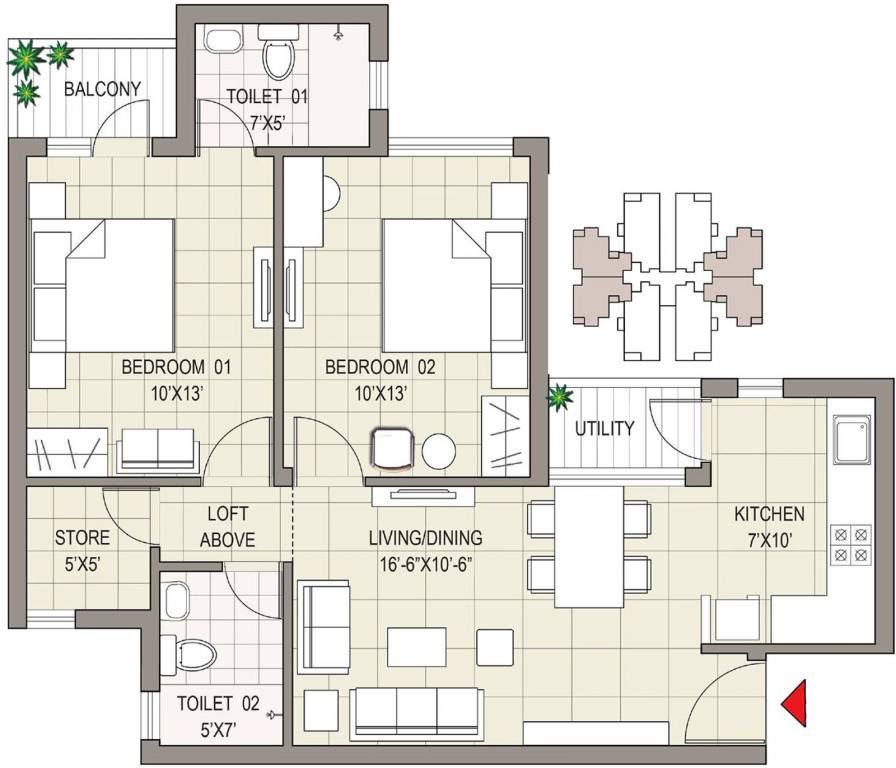 Sushma Joynest MOH 1 (2BHK+2T (1,080 sq ft) 1080 sq ft)