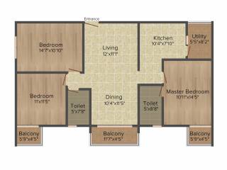 Trifecta Joli (3BHK+2T (1,450 sq ft) 1450 sq ft)