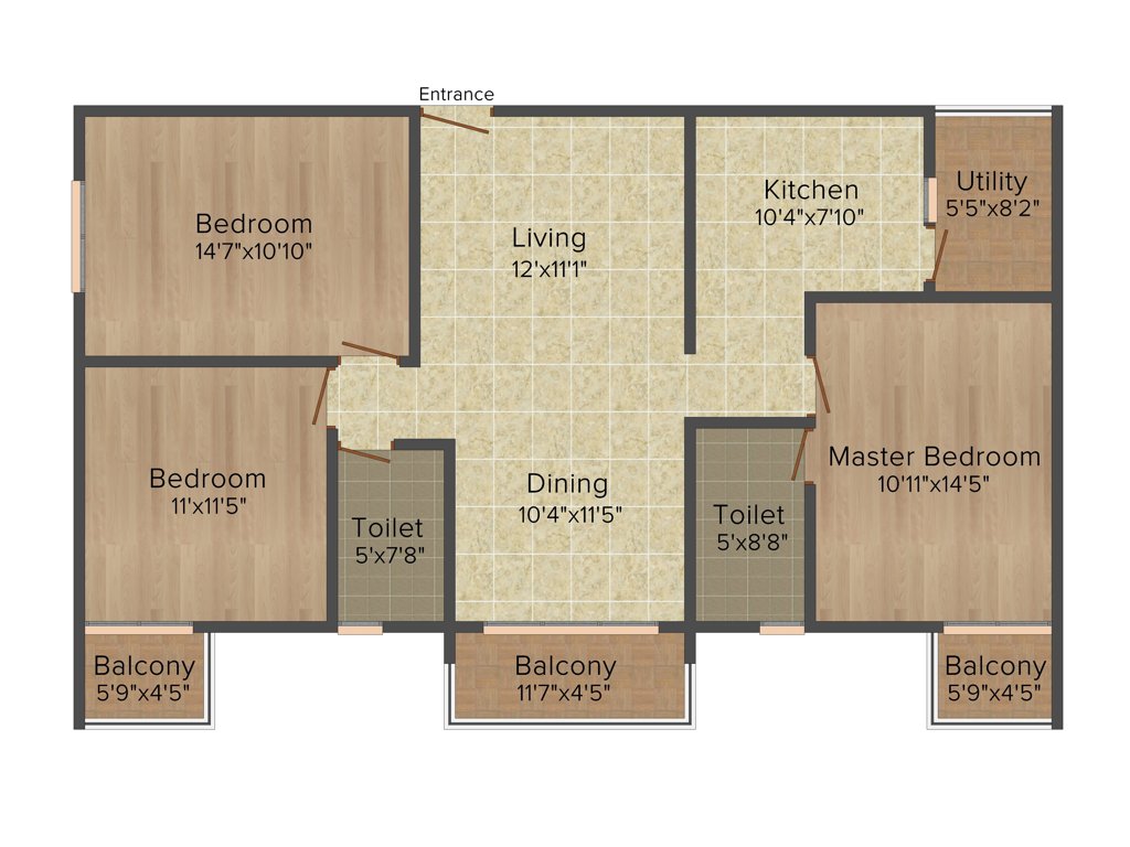 Trifecta Joli (3BHK+2T (1,450 sq ft) 1450 sq ft)