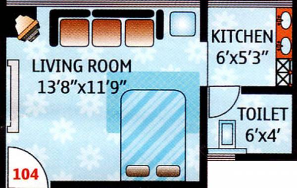 Floor Plan (1BHK+1T (425 sq ft) 425 sq ft) Hemrajani Construction Om Fiona Floor Plan (1BHK+1T (425 sq ft) 425 sq ft)