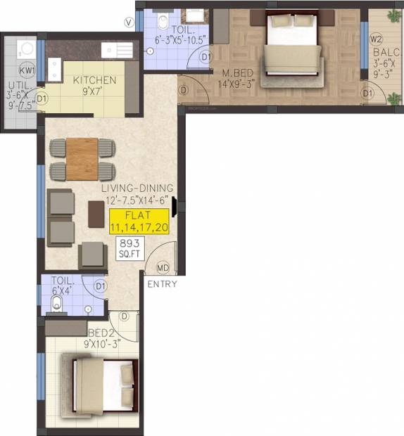 JMM Celsia Apartments (2BHK+2T (893 sq ft) 893 sq ft)