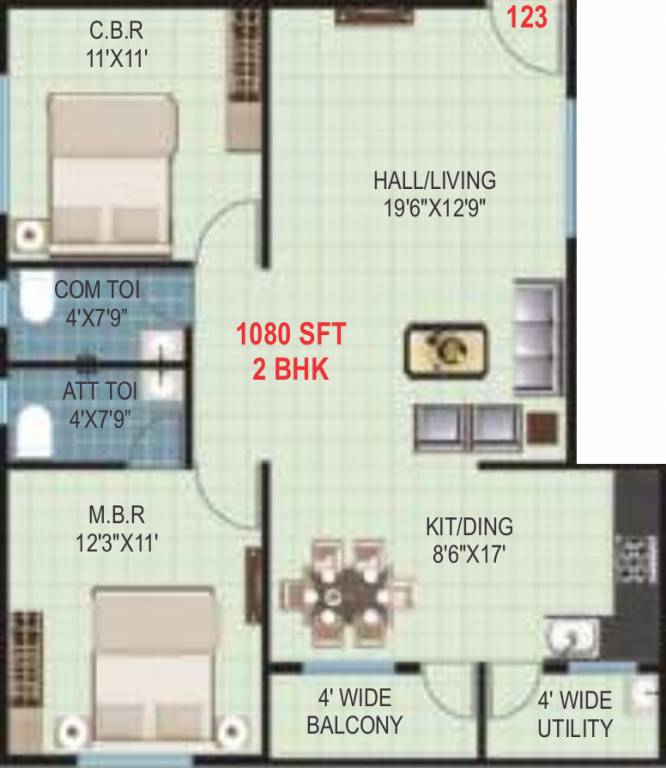 Pragathi Royale II (2BHK+2T (1,080 sq ft) 1080 sq ft)
