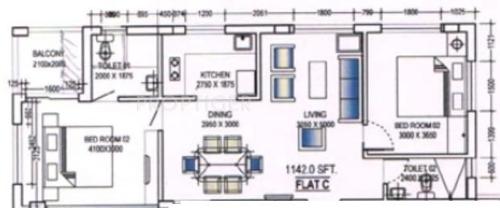 Ganguly 4 Sight Sapphire (2BHK+2T (1,142 sq ft) 1142 sq ft)
