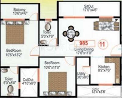 Eternity Ecstasy (2BHK+2T (985 sq ft) 985 sq ft)