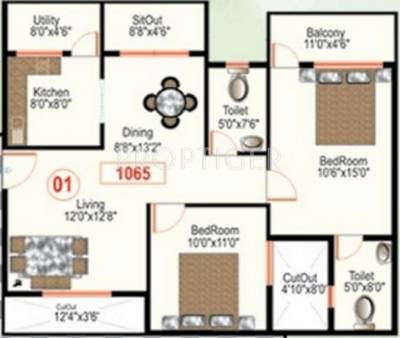 Eternity Ecstasy (2BHK+2T (1,065 sq ft) 1065 sq ft)