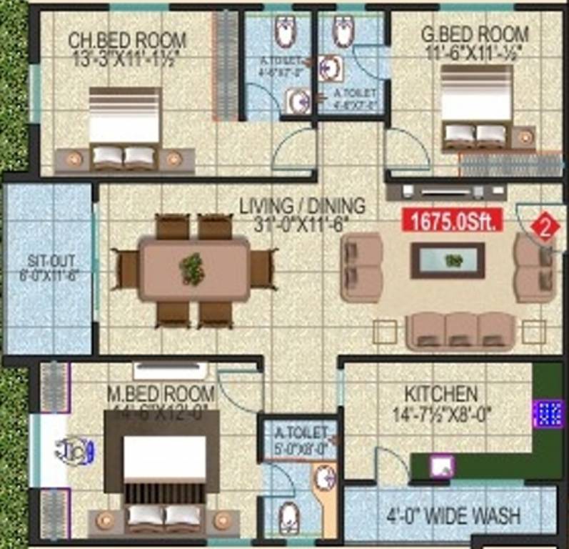 Green The Hive (3BHK+3T (1,675 sq ft) 1675 sq ft)