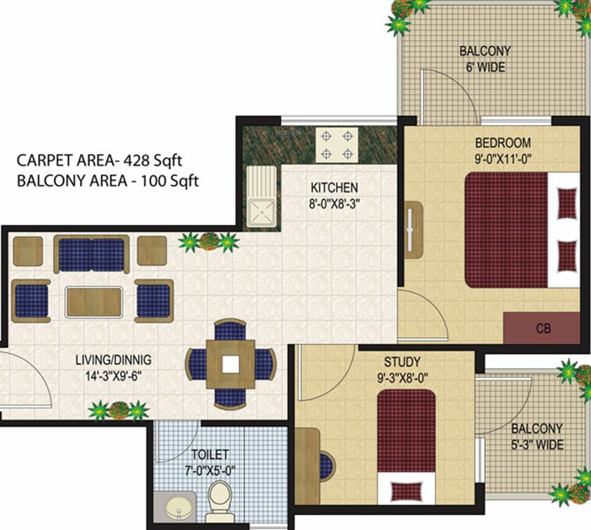 Agrasain Aagman (1BHK+1T (428 sq ft) + Study Room 428 sq ft)