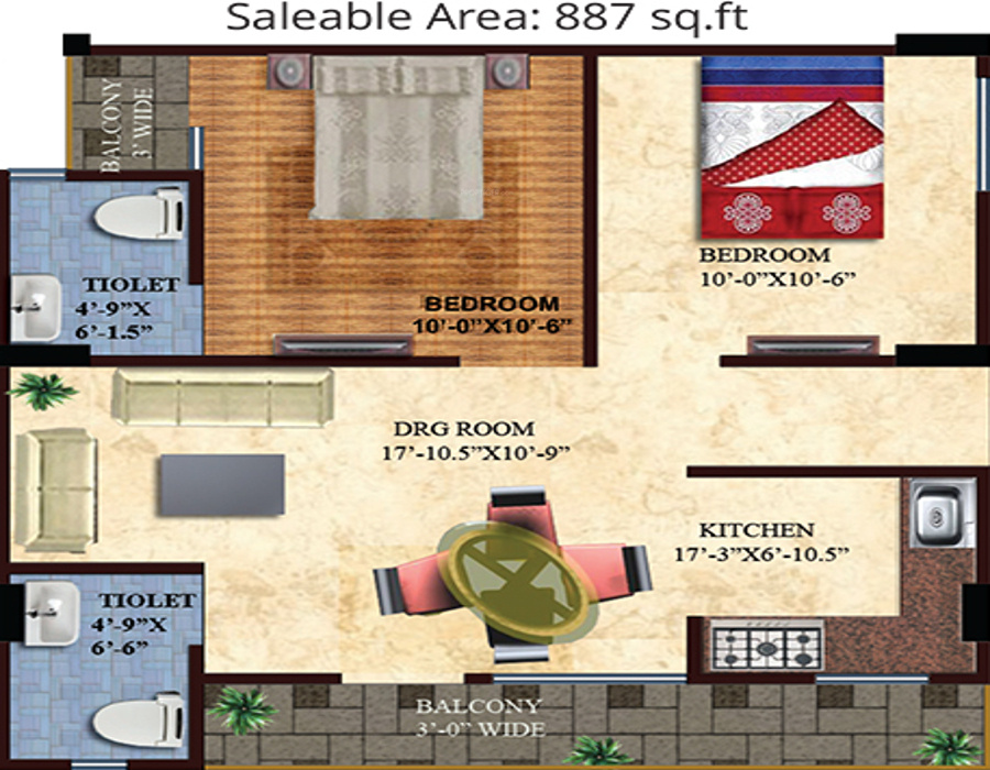 Realty Lavanya Homes (2BHK+2T (887 sq ft) 887 sq ft)