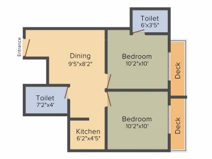 938 sq ft 2 BHK Floor Plan Image - Cancun Groups Skylark Available