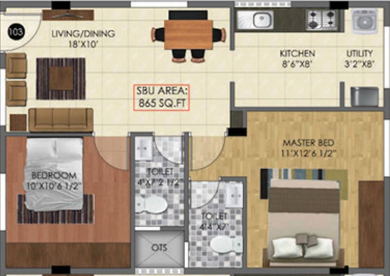 Velpula Aster (2BHK+2T (865 sq ft) 865 sq ft)