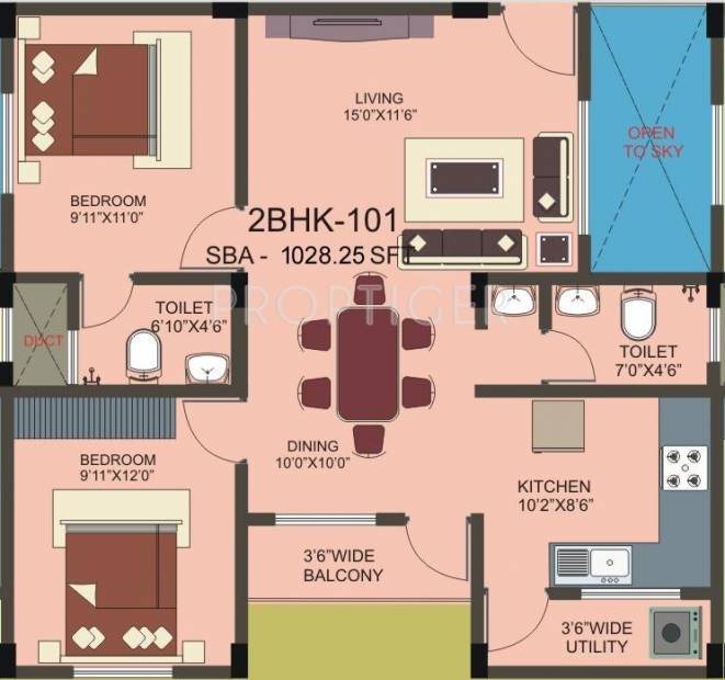 Accent Shiva Sai Apartment (2BHK+2T (1,028 sq ft) 1028 sq ft)